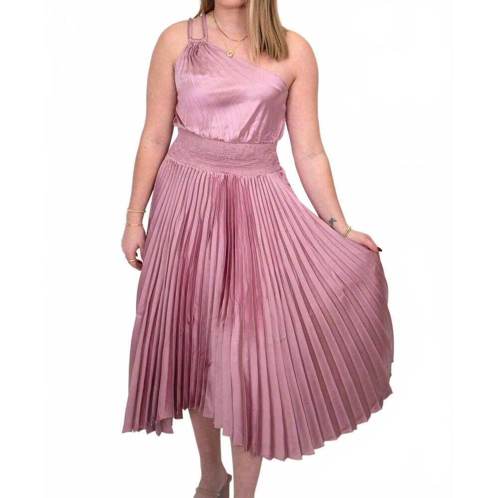 NEW INA FASHION pleated one shoulder midi dress in blush